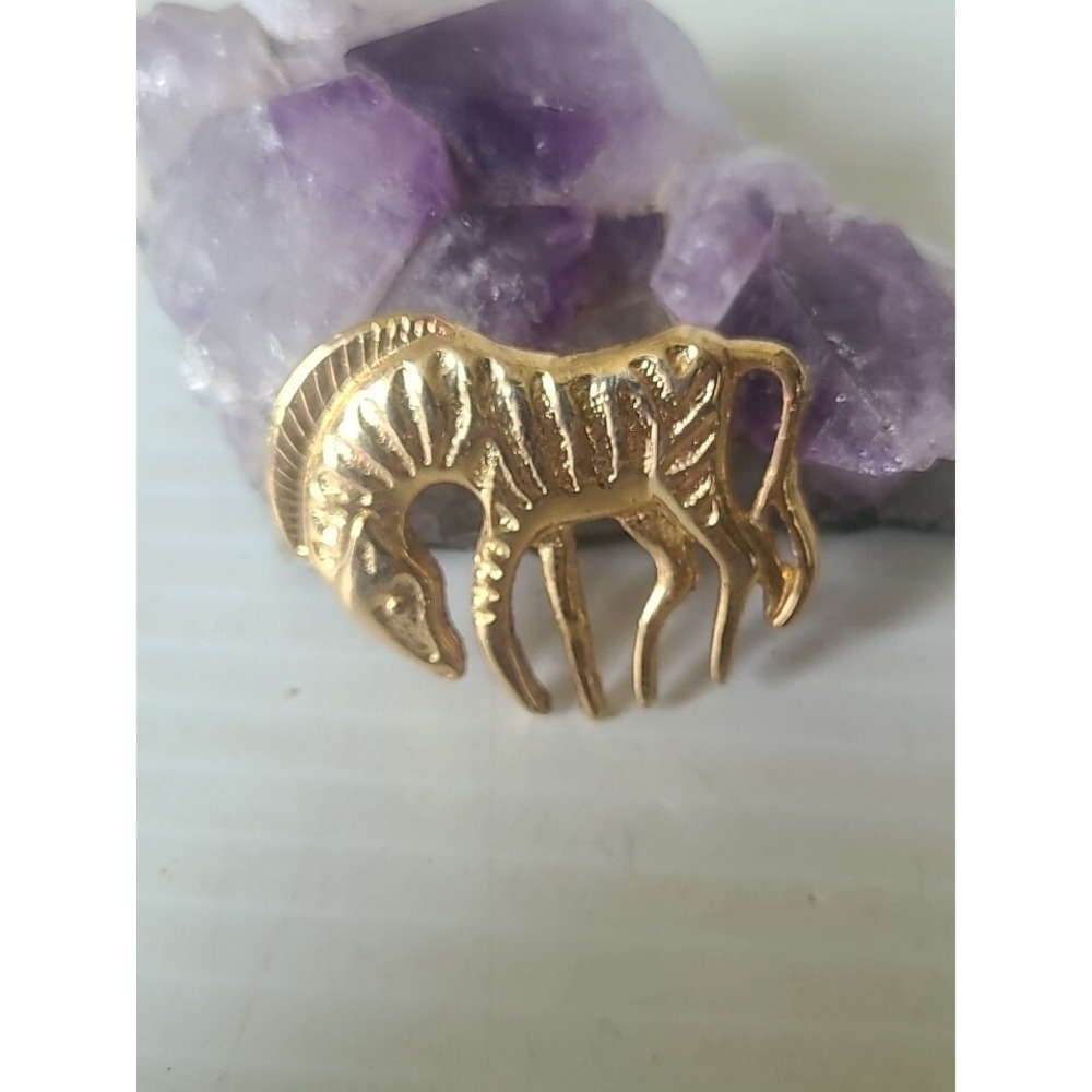 Zebra Vintage Pin Gold Tone Brooch